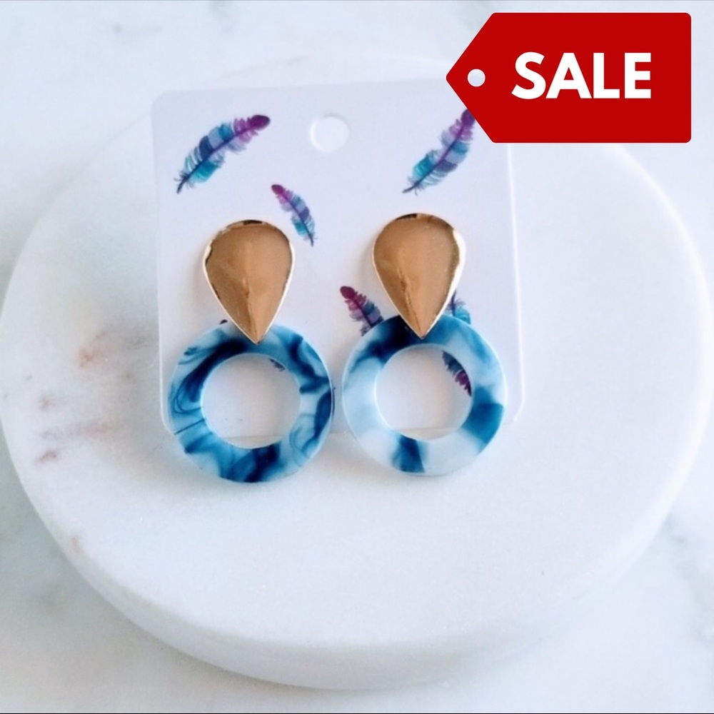 Blue White & Gold Resin Earrings